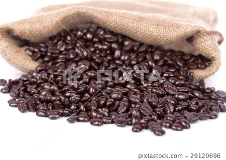 Coffee beans in burlap sack isolated on white Coffee beans in burlap sack isolated on white 29120696