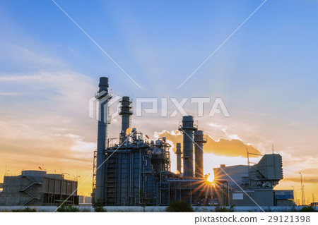 Gas turbine electrical power plant with blue sky Gas turbine electrical power plant with blue sky 29121398