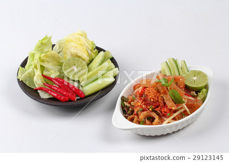 Spicy sour herb salad with pork skin ,pork rind Spicy sour herb salad with pork skin ,pork rind 29123145