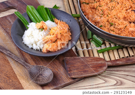 Sticky rice with stir-fried grated coconut,shrimp Sticky rice with stir-fried grated coconut,shrimp 29123149