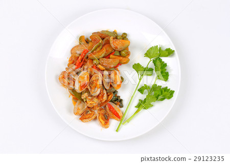 Stir fried clams eggplant with roasted chili paste Stir fried clams eggplant with roasted chili paste 29123235