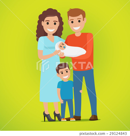 Couple Holds Newborn and Small Boy Standing near 29124843