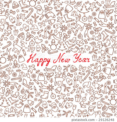 Christmas Icon Pattern. Happy Winter Holiday Card 29126248