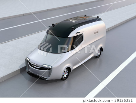 Automatic driving delivery van while temporarily stopping. original design. 29126351