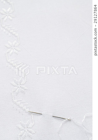 Texture of linen fabric with white silk embroidery Texture of linen fabric with white silk embroidery 29127864