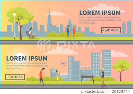 People Spending Time in Urban Park Vector Poster People Spending Time in Urban Park Vector Poster 29128744