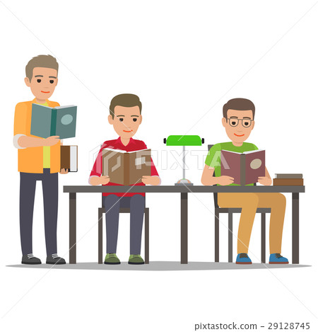 Student Reading Textbook in Library Flat Vector  29128745