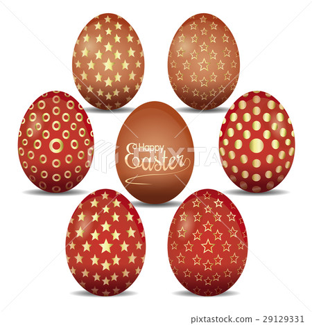 Set of cute Easter eggs with golden ornaments Set of cute Easter eggs with golden ornaments 29129331