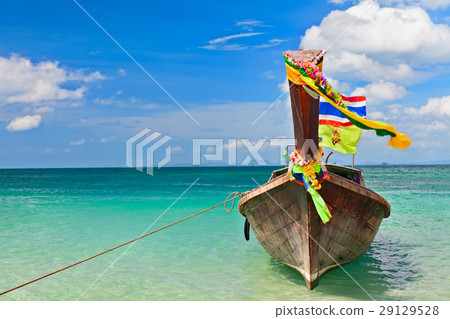 Thailand traditional longtail boat on beach 29129528