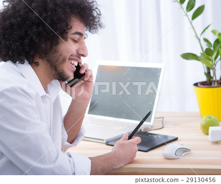 Hipster freelance man working at home 29130456