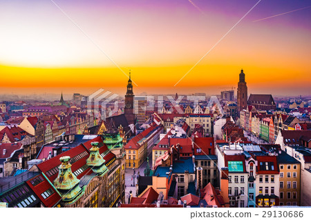 Panorama illuminated old town of Wroclaw at night. Panorama illuminated old town of Wroclaw at night. 29130686