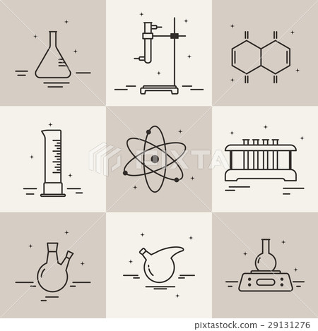 Set of icons with chemical laboratory equipment. 29131276