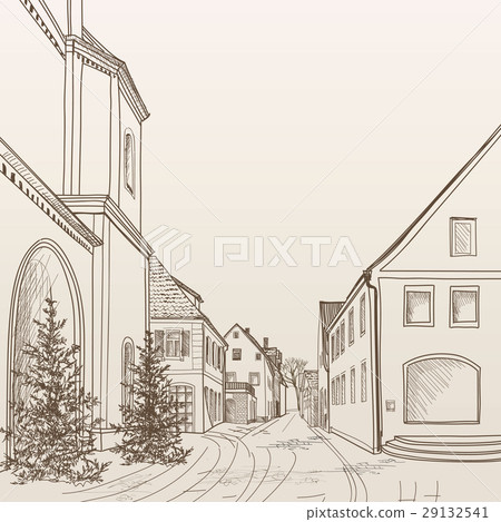 Bielefeld View City Street Sketch Illustration Architectural Sights  European City City In Germany Public Transport In Big City Tram And Car  In Megalopolis Vector Illustration Royalty Free SVG Cliparts Vectors  And Stock