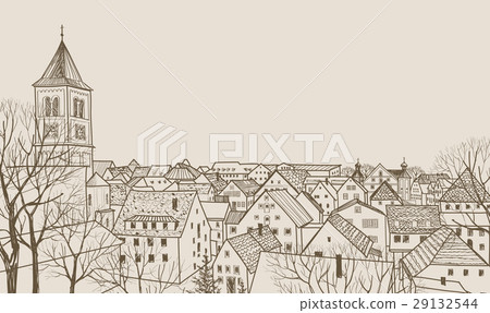 Old city building view. Cityscape retro skyline 29132544