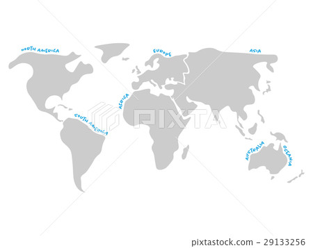 Simlified world map divided to six continents in 29133256