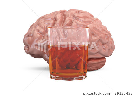 Brain and glass with alcohol drink, alcoholism 29133453