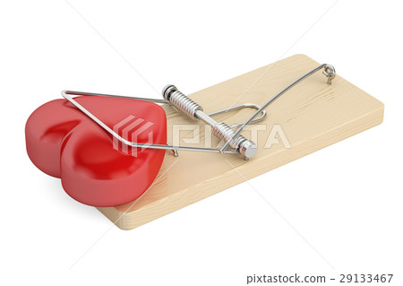 Mousetrap heart trapped, 3D rendering 29133467