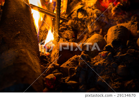 closeup cassava in campfire closeup cassava in campfire 29134670