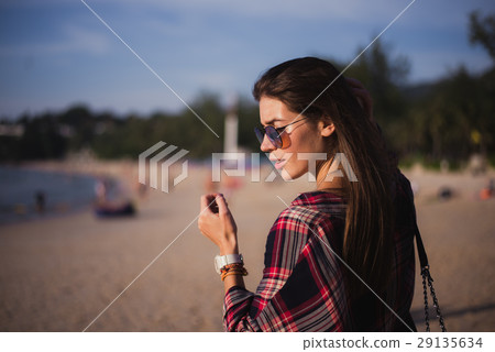young stylish happy hipster woman traveling around young stylish happy hipster woman traveling around 29135634