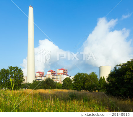 Industrial plant with chimney and cooling towers 29140915