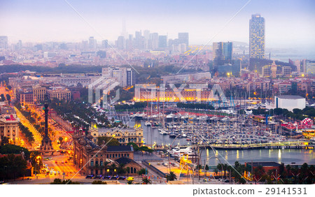 view to Barcelona and Port Vell in evening 29141531