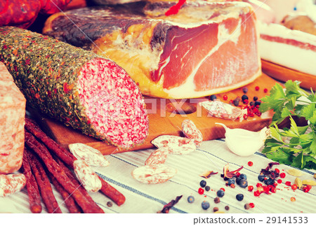 Variety of meats on table Variety of meats on table 29141533