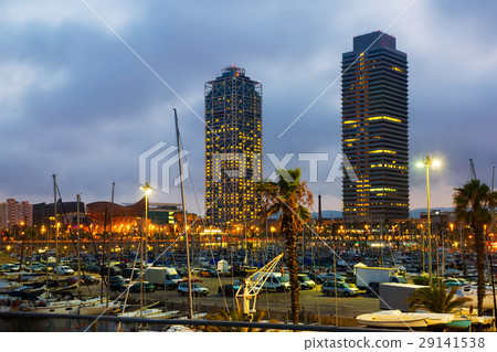 Twilight view of skyscrapers from port. Barcelona Twilight view of skyscrapers from port. Barcelona 29141538