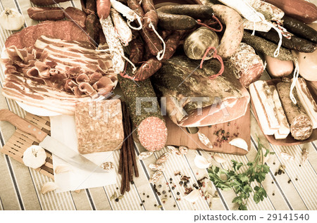 Variety of meats on table Variety of meats on table 29141540