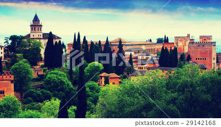 view to Alhambra in twilight time. Granada view to Alhambra in twilight time. Granada 29142168