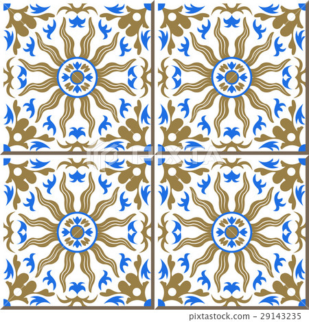 Ceramic tile golden sun blue kaleidoscope spiral 29143235