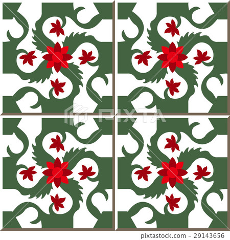 Ceramic tile red flower spiral green cross vine 29143656