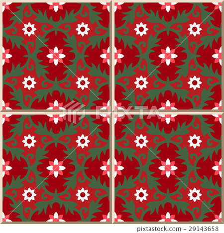 Ceramic tile pattern red tone flower spiral leaf 29143658