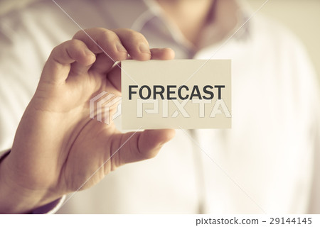 Businessman holding FORECAST message card 29144145