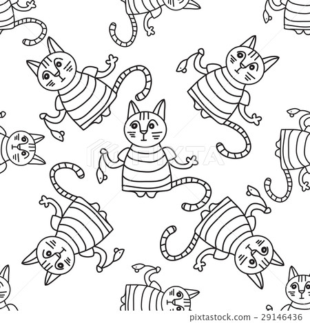 Doodle pattern of funny cats with mouses. Doodle pattern of funny cats with mouses. 29146436