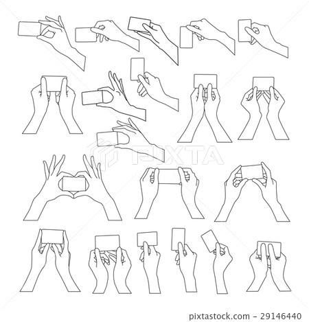Set of vector sketch of hand holding a credit card 29146440