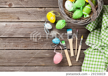 Colorful easter eggs and brushes 29150819