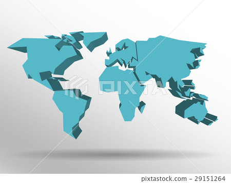 Blue 3D map of world with dropped shadow on 29151264