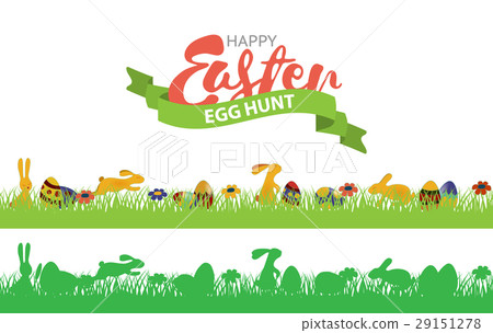 Easter seamless border with rabbits, grass and 29151278
