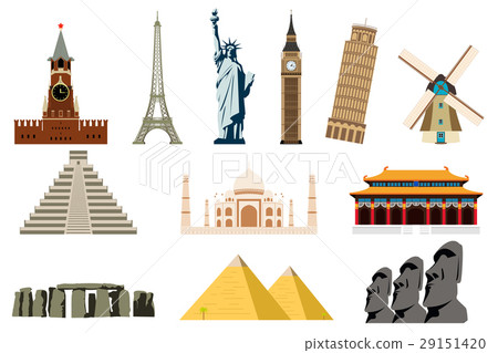 Famous World Landmarks. Travel and Tourism. Vector 29151420