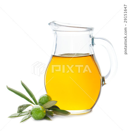 Olive Oil Pitcher and Green Olives Isolated Olive Oil Pitcher and Green Olives Isolated 29151647