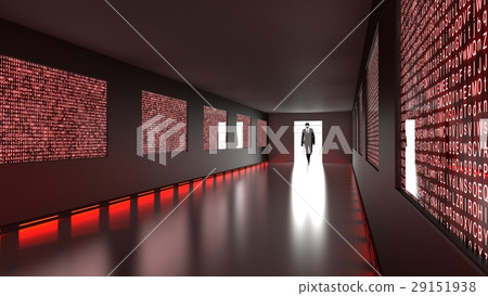 Hacker enters random red letter backdoor hallway Hacker enters random red letter backdoor hallway 29151938