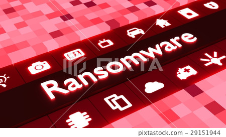 Ransomware iot symbols on cubic red background 29151944
