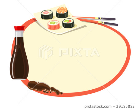 Circle with Red Frame with Soy Sauce and Sushi Circle with Red Frame with Soy Sauce and Sushi 29153852