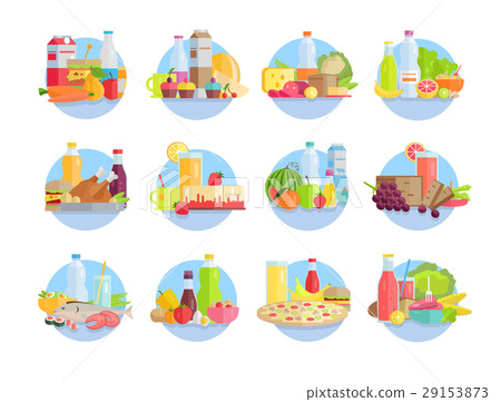 Food and Products Collections in Circles on White Food and Products Collections in Circles on White 29153873