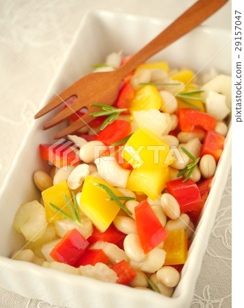 Marinated salad of soybean and paprika separately (vertical position high angle) 29157047