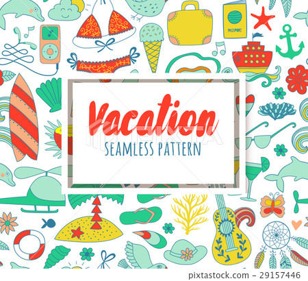 Summer vacation set doodle elements, seamless 29157446
