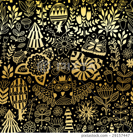 Vector floral seamless pattern with forest Vector floral seamless pattern with forest 29157447