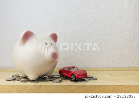 piggy bank with car and coins 29158055