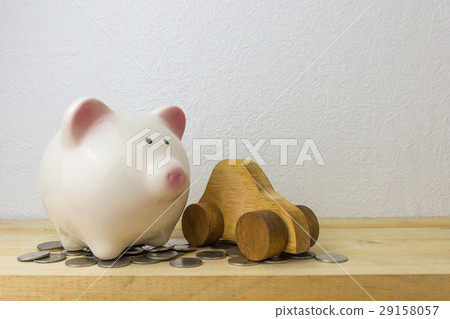 piggy bank with car and coins piggy bank with car and coins 29158057