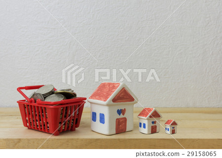 coins in a basket red and House model coins in a basket red and House model 29158065